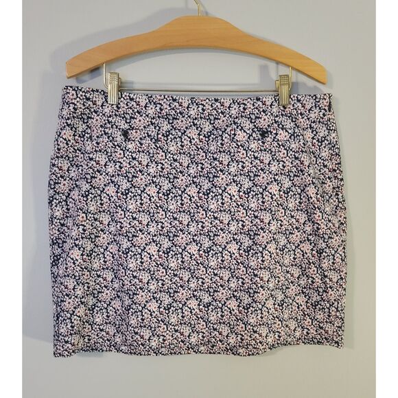 Banana Republic Navy Blue Floral Pencil Mini Skirt Size 14 - Picture 2 of 7